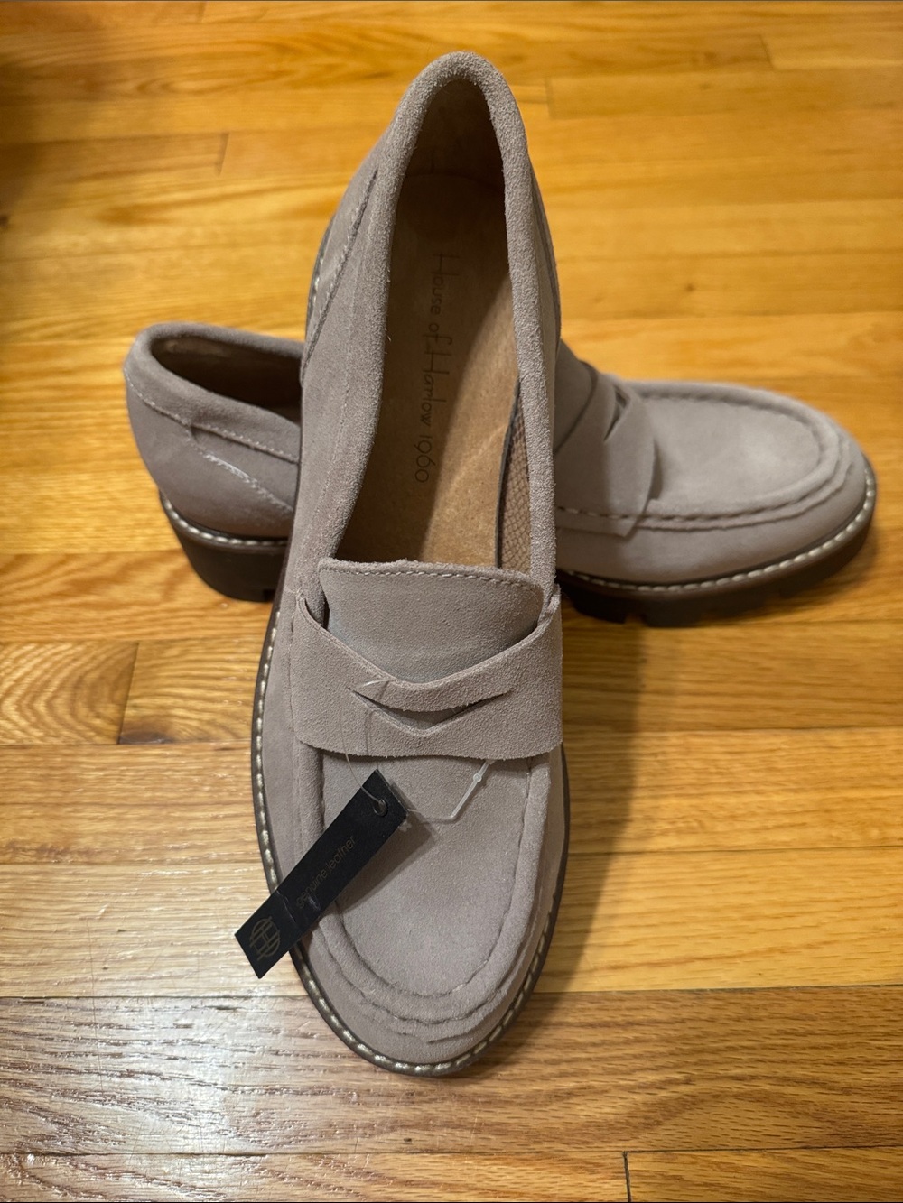 House of Harlow 1960 Suede Penny Loafers in Taupe